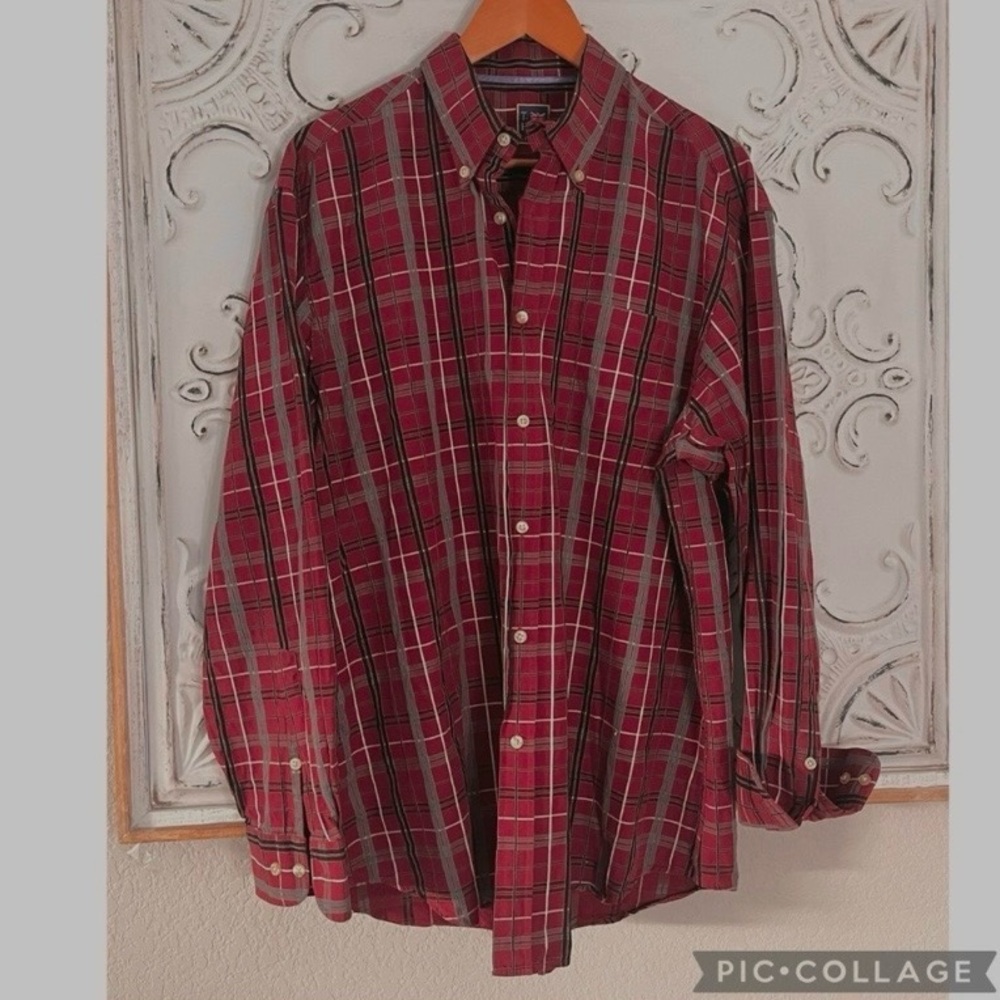 T. HARRIS LONDON PLAID COTTON TEXTURED DRESS SHIRT - Picture 2 of 4